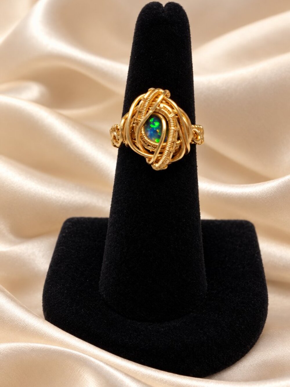 Handmade Wire Wrapped Gold Plated Copper Wire Opal Ring